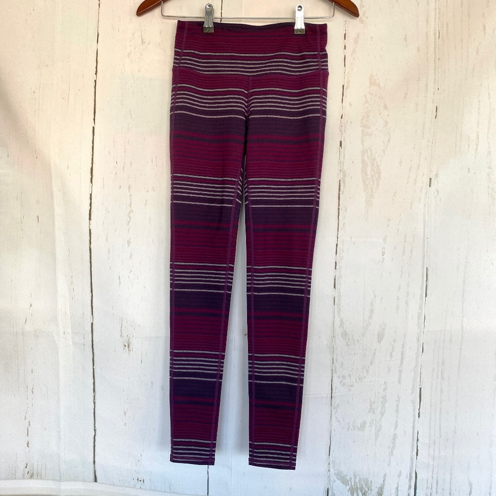 ATHLETA Colorblock Purple Striped Chaturanga Leggings 349333 Extra Small XS - Picture 3 of 11
